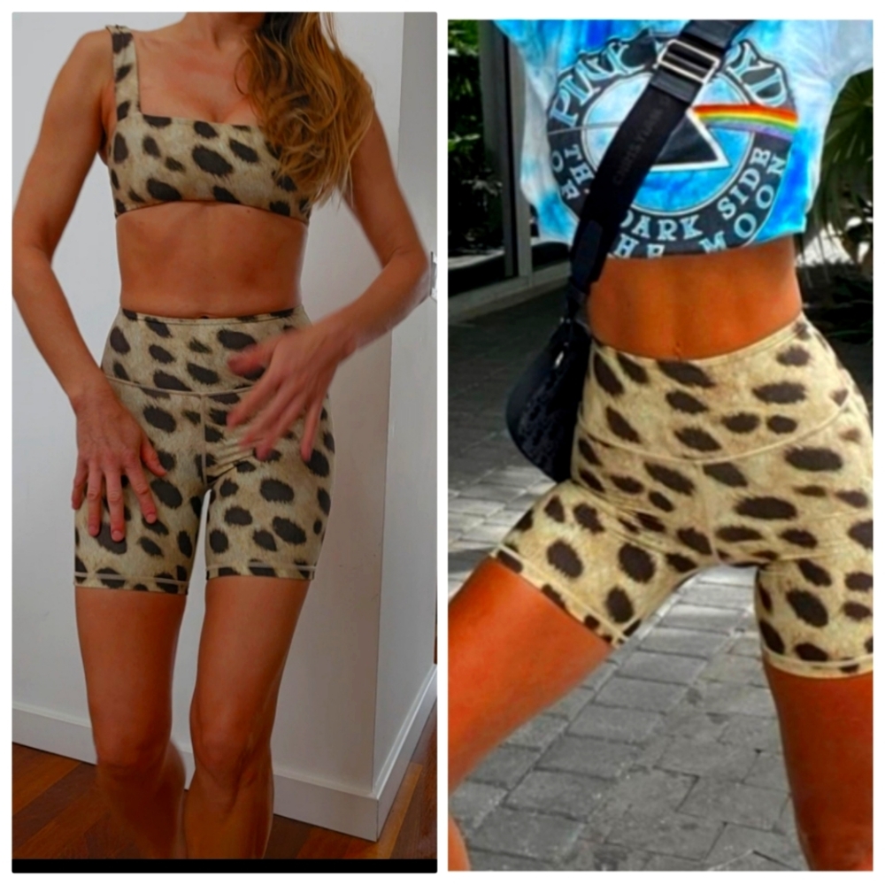 The set: We Wore What Leopard Print Biker Shorts + Top s